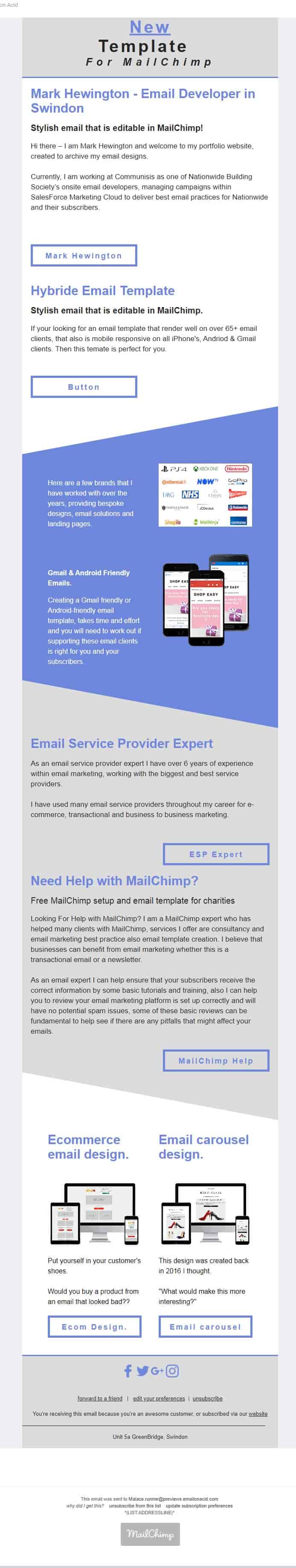 Editable MailChimp Email Template design for Yahoo email clients