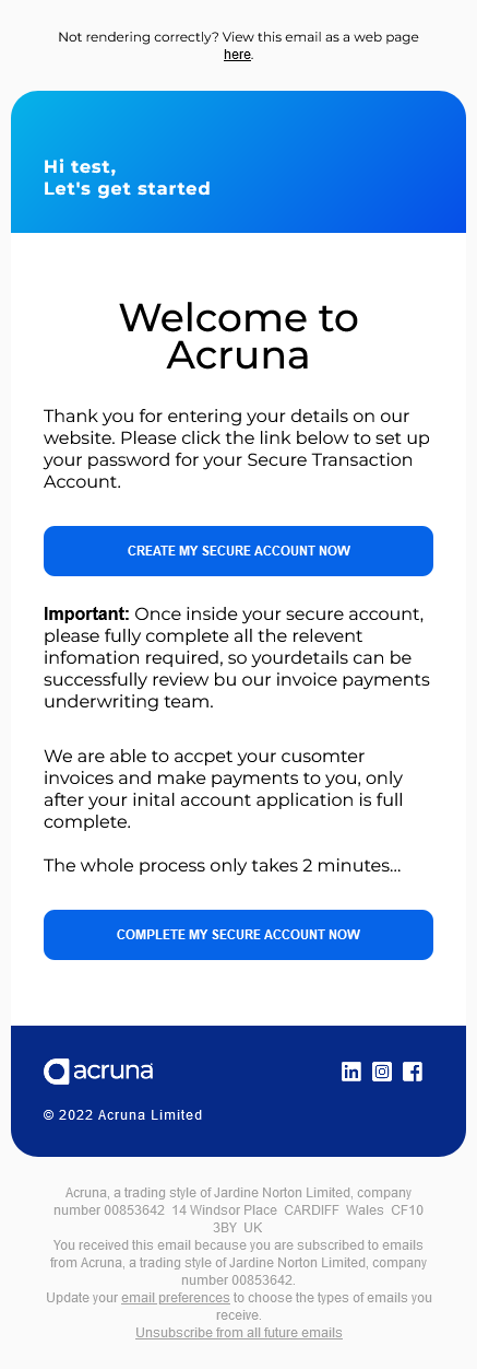 Acruna Email Template Mobile View