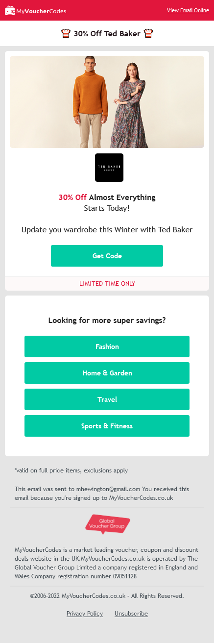 My Voucher Codes Email Template Mobile View