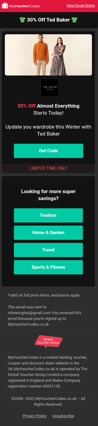My Voucher Codes Email Template Dark Mode Mobile View