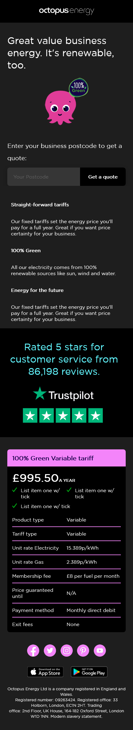 Octopus Energy Email Template Mobile  Dark Mode View