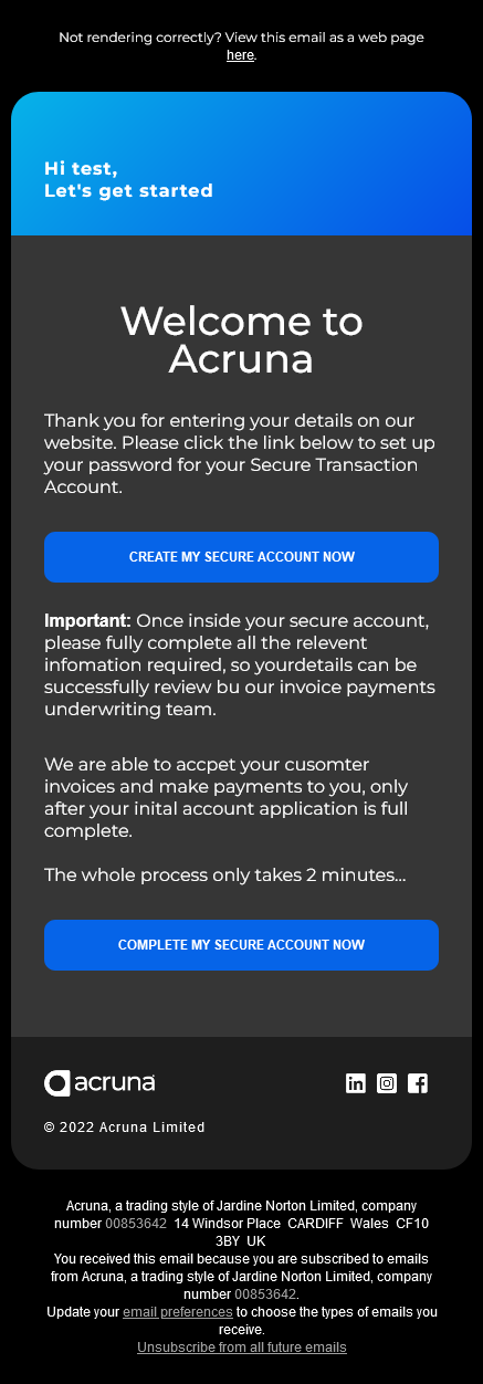 Email Templates Created For Acruna Transactional Banking Dark mode on mobile design