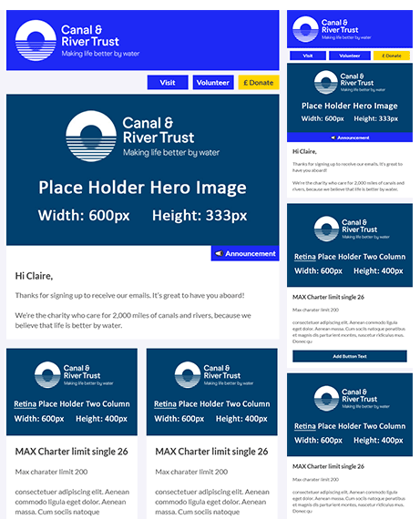 Email Templates Created For Canal River Trust Marketing Charity desktop & mobile design