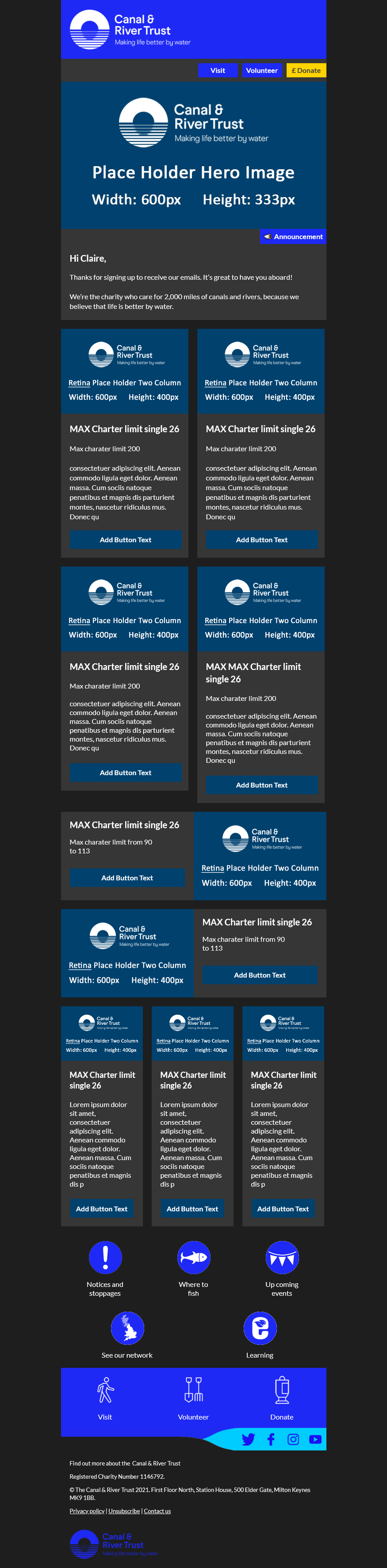 Email Templates Created For Canal River Trust Marketing Charity Dark mode on desktop design