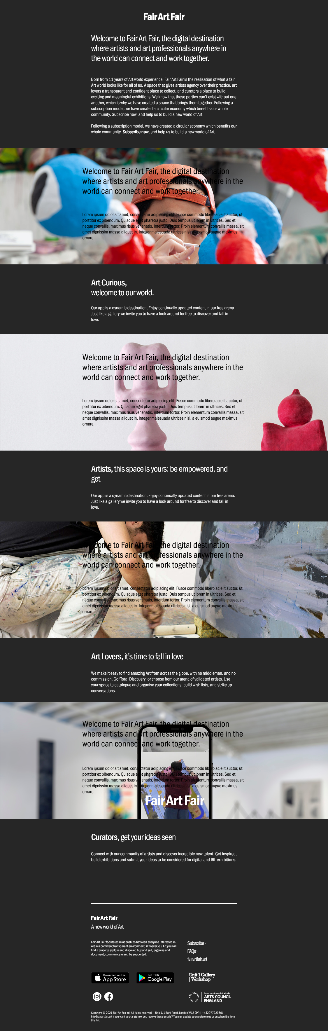 Email Templates Created For Fair Art Fair Marketing Arts Dark mode on desktop design
