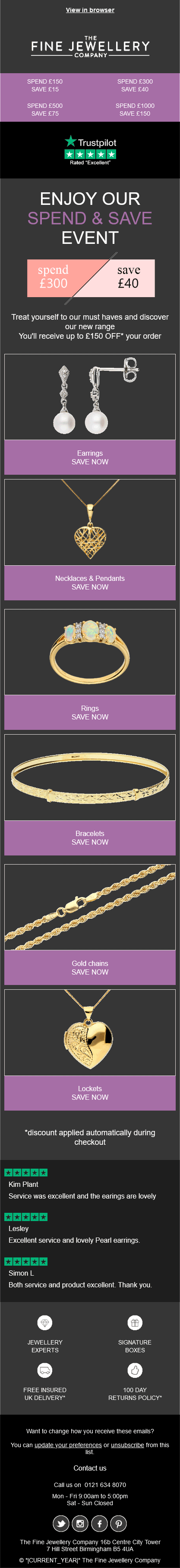 Email Templates Created For The Fine Jewellery Company Marketing Jewellery Dark mode on mobile design