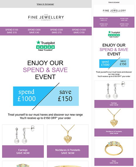 Email Templates Created For The Fine Jewellery Company Marketing Jewellery desktop & mobile design