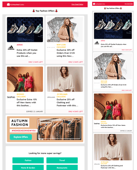 Email Templates Created For My Voucher Codes Marketing Voucher desktop & mobile design