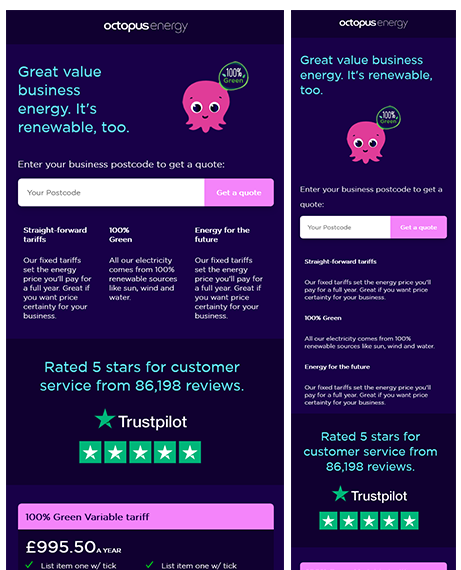 Email Templates Created For Octopus Energy Marketing Energy desktop & mobile design