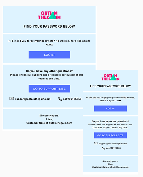 Email Templates Created For Obtain The Gain Transactional Password Reset desktop & mobile design