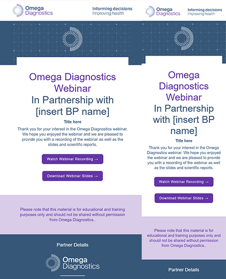 Email Templates Created For Omega Diagnostics Marketing Health desktop & mobile design