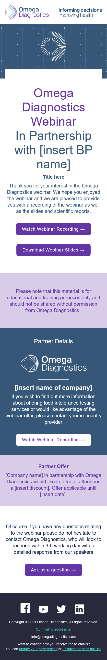 Email Templates Created For Omega DiagnosticsMarketing Health mobile design