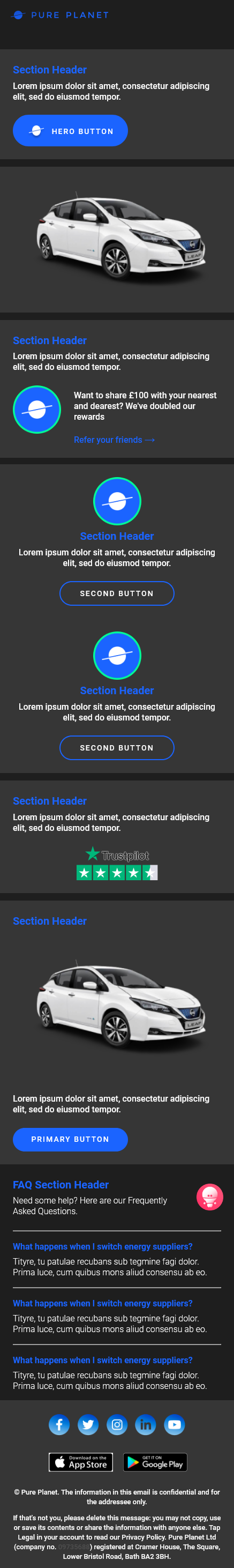 Email Templates Created For Pure Planet Marketing Energy  Dark mode on mobile design