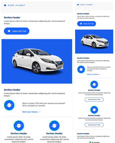 Email Templates Created For Pure Planet Marketing Energy  desktop & mobile design