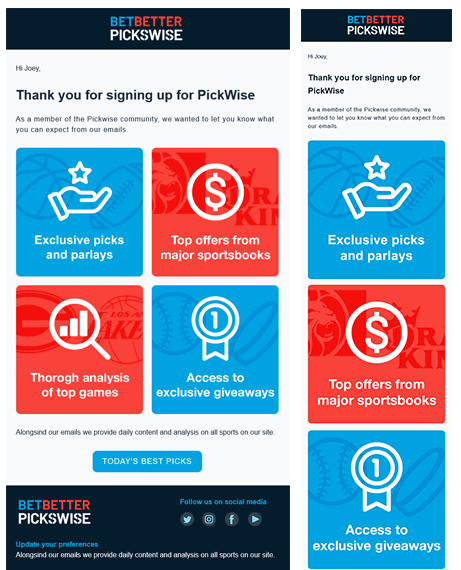 Email Templates Created For Pick Wise Marketing Betting desktop & mobile design
