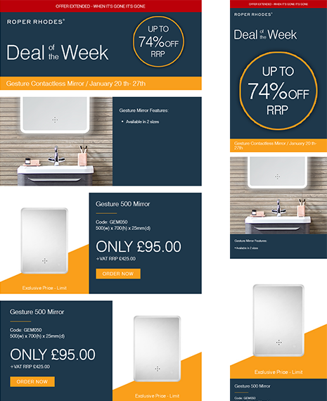 Email Templates Created For Roper Rhodes Marketing Bath rooms desktop & mobile design