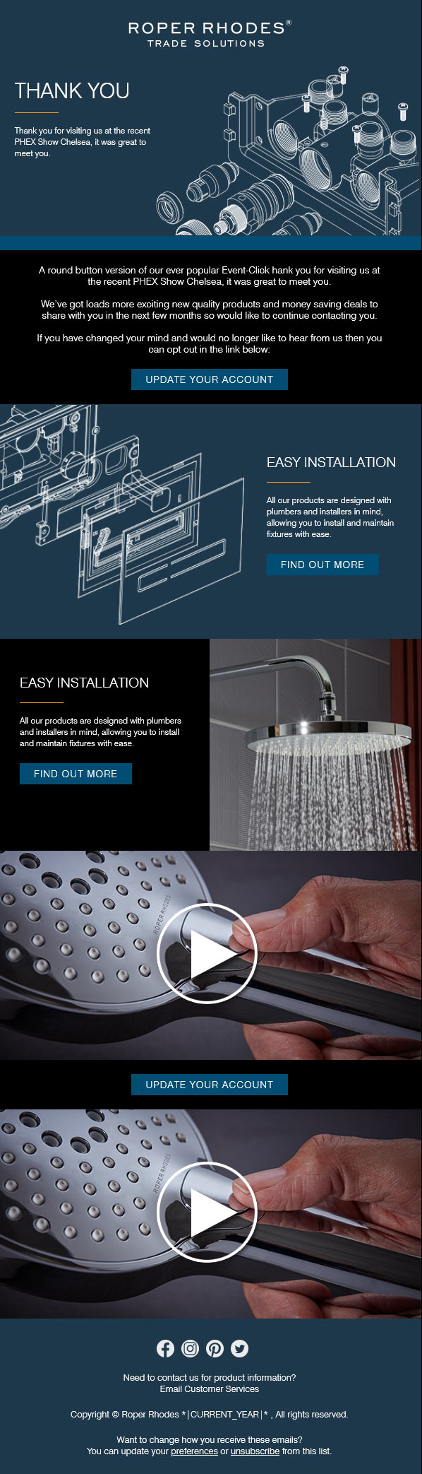 Email Templates Created For Roper Rhodes Marketing Bath rooms Dark mode on desktop design