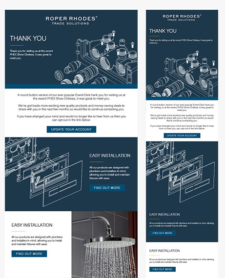 Email Templates Created For Roper Rhodes Marketing Bath rooms desktop & mobile design