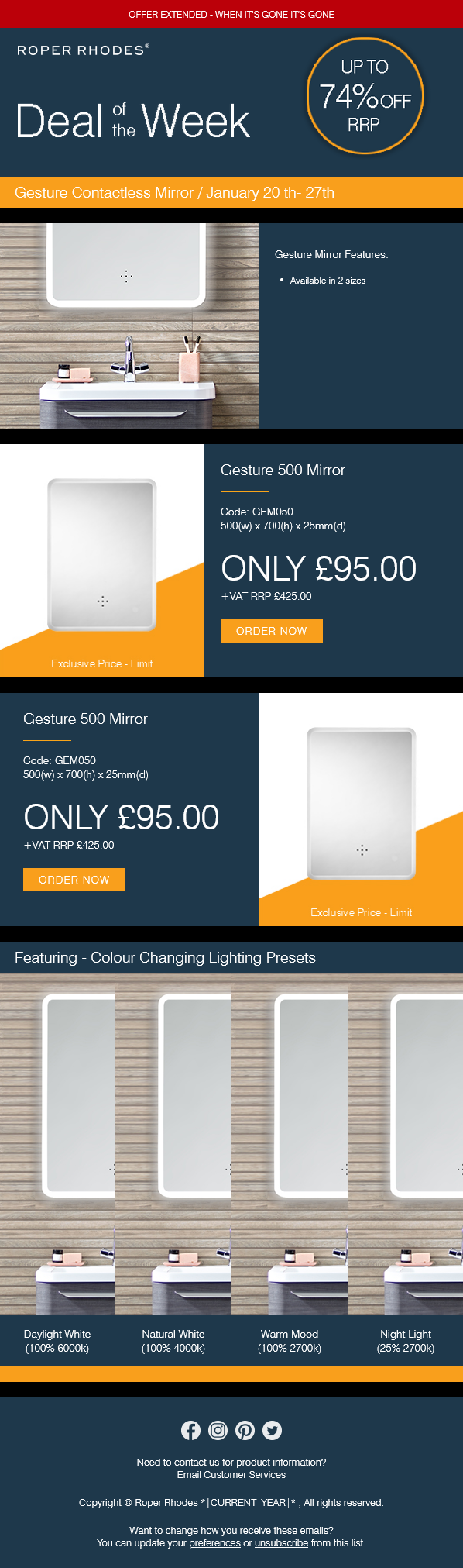 Email Templates Created For Roper Rhodes Marketing Bath rooms Dark mode on desktop design