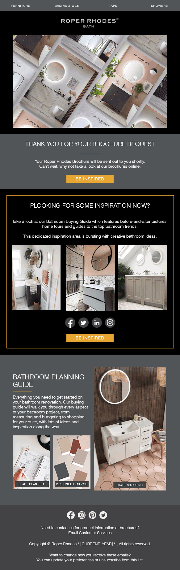 Email Templates Created For Roper Rhodes Marketing Bath rooms Dark mode on desktop design