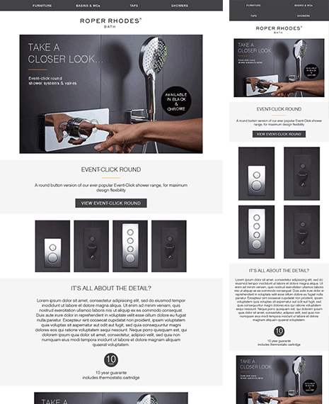 Email Templates Created For Roper Rhodes Marketing Bath rooms desktop & mobile design