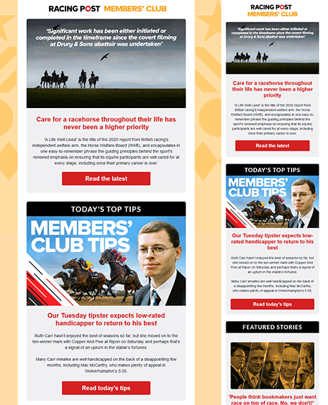 Email Templates Created For Racing Post Marketing Betting desktop & mobile design