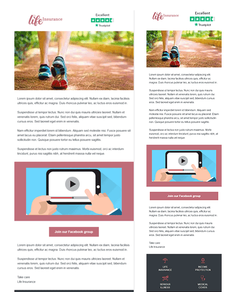 Email Templates Created For Life Insurance Marketing Insurance desktop & mobile design